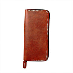 Cool Leather Mens Black Long Wallet Brown Handmade Zipper Wallet Long Wallet For Men - imessengerbags