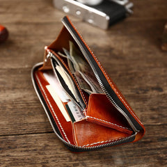 Cool Leather Mens Black Long Wallet Brown Handmade Zipper Wallet Long Wallet For Men - imessengerbags