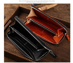 Cool Leather Mens Black Long Wallet Brown Handmade Zipper Wallet Long Wallet For Men - imessengerbags