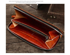 Cool Leather Mens Black Long Wallet Brown Handmade Zipper Wallet Long Wallet For Men - imessengerbags