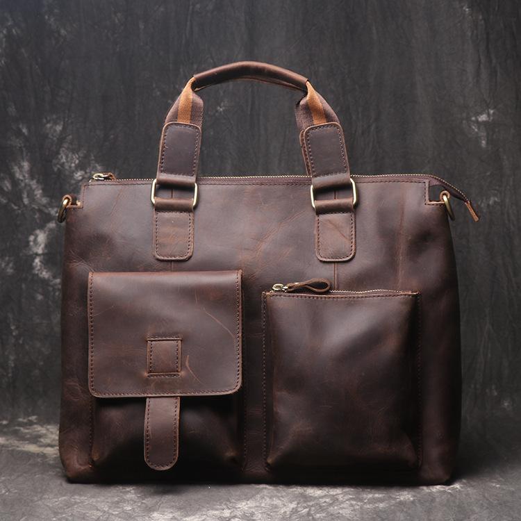 Leather Mens Briefcase 13inch Laptop Handbag Work Bag Business Bag Shoulder Bag For Men - imessengerbags