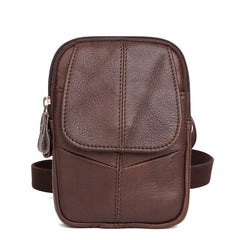 Vintage Brown Leather Men's Belt Pouch Cell Phone Holster Mini Side Bag For Men