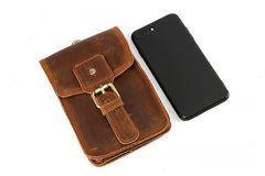 Vintage Brown Leather Men's Belt Pouch Cell Phone Holster Belt Bag For Men