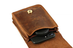 Vintage Brown Leather Men's Belt Pouch Cell Phone Holster Belt Bag For Men - imessengerbags