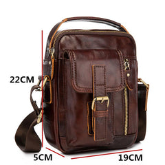 Vintage Black Leather Men's Small Vertical Side Bag Brown Shoulder Bag Handbag For Men