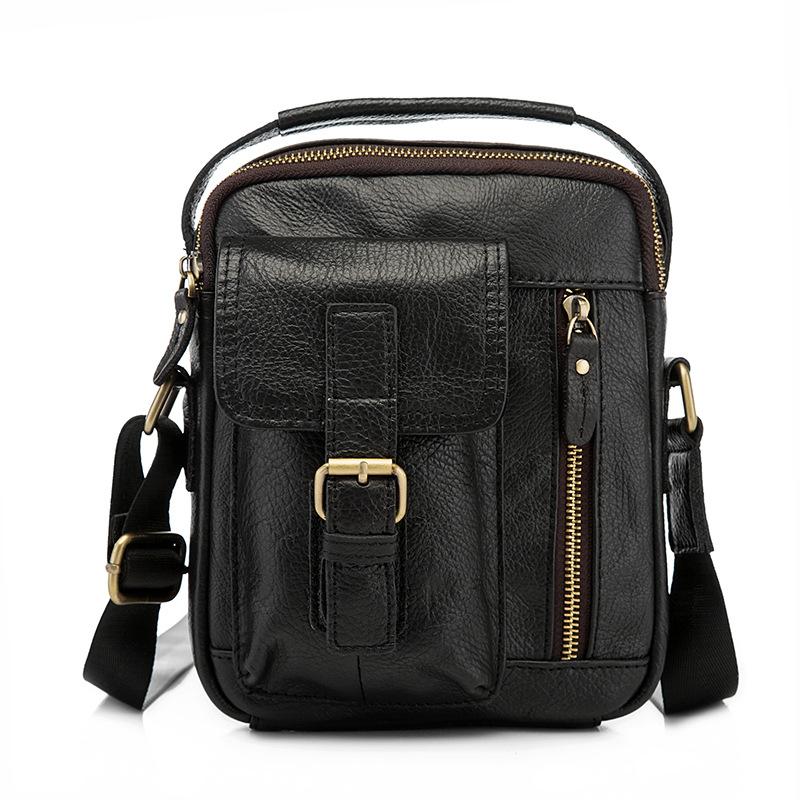 Vintage Black Leather Men's Small Vertical Side Bag Brown Shoulder Bag Handbag For Men - imessengerbags
