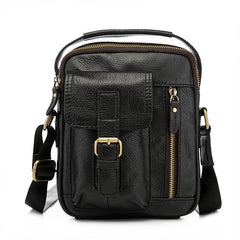 Vintage Black Leather Men's Small Vertical Side Bag Brown Shoulder Bag Handbag For Men