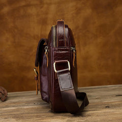 Vintage Black Leather Men's Small Vertical Side Bag Brown Shoulder Bag Handbag For Men