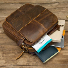 Vintage Brown Leather Mens Small Vertical Side Bags Shoulder Bags Messenger Bag For Men - imessengerbags