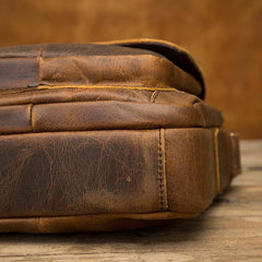 Vintage Brown Leather Mens Small Vertical Side Bags Shoulder Bags Messenger Bag For Men - imessengerbags