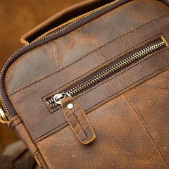 Vintage Brown Leather Mens Small Vertical Side Bags Shoulder Bags Messenger Bag For Men - imessengerbags
