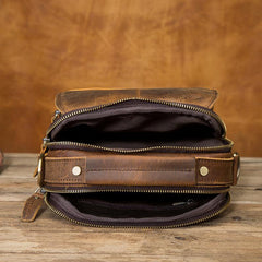 Vintage Brown Leather Mens Small Vertical Side Bags Shoulder Bags Messenger Bag For Men - imessengerbags