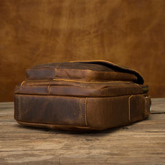 Vintage Brown Leather Mens Small Vertical Side Bags Shoulder Bags Messenger Bag For Men - imessengerbags