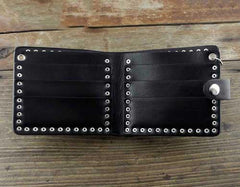Punk Black Leather Men's Star Small Biker Wallet Chain Wallet Rock Rivet Black billfold Wallet with Chain For Men - imessengerbags