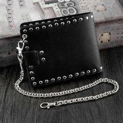 Punk Black Leather Men's Star Small Biker Wallet Chain Wallet Rock Rivet Black billfold Wallet with Chain For Men - imessengerbags