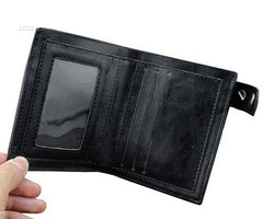 Punk Black Leather Men's Small Biker Wallet Chain Wallet Skull Cross billfold Wallet with Chain For Men - imessengerbags