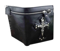 Punk Black Leather Men's Small Biker Wallet Chain Wallet Skull Cross billfold Wallet with Chain For Men