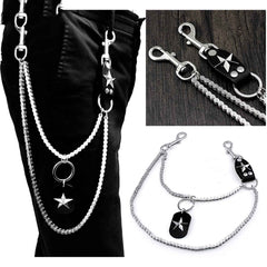 Star SILVER STAINLESS STEEL MENS Double CHAIN PANTS CHAIN WALLET CHAIN BIKER WALLET CHAIN FOR MEN - imessengerbags