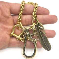 Cool SKull Brass Feather 19‘â€?Rock Wallet Chain Biker Pants Chain Jeans Chain Jean Chain for Men - imessengerbags