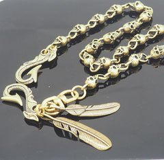 Cool Brass Handmade Skull 19'' Punk Rock Wallet Chain Biker Trucker Wallet Chain Pants Chain for Men - imessengerbags