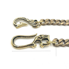 Badass Gold Brass Skull 22'' Long Wallet Chain Biker Trucker Wallet Chain Pants Chain for Men - imessengerbags