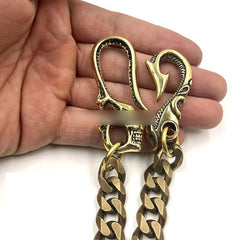 Badass Gold Brass Skull 22'' Long Wallet Chain Biker Trucker Wallet Chain Pants Chain for Men - imessengerbags