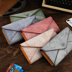 Handmade Leather Mens Gray Envelope Long Wallet Blue Long Wallet Clutch Bag For Men - imessengerbags