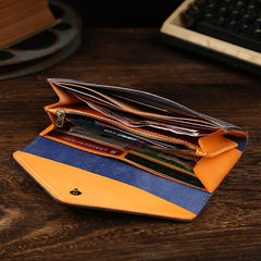 Handmade Leather Mens Gray Envelope Long Wallet Blue Long Wallet Clutch Bag For Men - imessengerbags