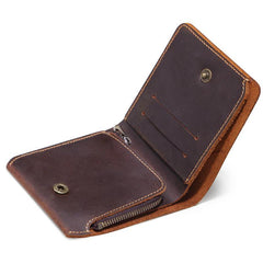 Vintage Leather Mens Small Bifold Wallet billfold Wallet Front Pocket Wallets for Men - imessengerbags