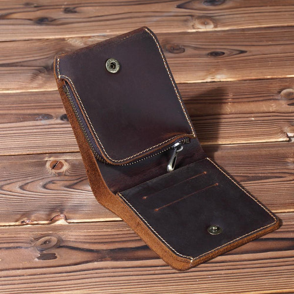Vintage Leather Mens Small Bifold Wallet billfold Wallet Front Pocket Wallets for Men - imessengerbags