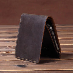 Vintage Leather Mens Small Bifold Wallet billfold Wallet Front Pocket Wallets for Men - imessengerbags