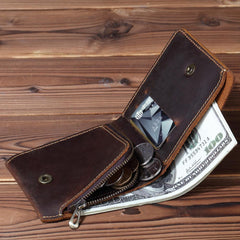Vintage Leather Mens Small Bifold Wallet billfold Wallet Front Pocket Wallets for Men - imessengerbags
