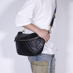 Fashion BLACK LEATHER MEN'S 12 INCHES Saddle Side Bag BLACK MESSENGER BAGs Courier BAG FOR MEN - imessengerbags