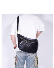 Fashion BLACK LEATHER MEN'S 12 INCHES Saddle Side Bag BLACK MESSENGER BAGs Courier BAG FOR MEN - imessengerbags