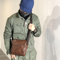 Vintage BROWN LEATHER MEN'S 10 inches Square Side Bags MESSENGER BAG BLACK Black Courier Bags FOR MEN