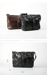 Vintage Coffee LEATHER MEN'S Side BAG 10 inches Courier Bag MESSENGER BAG CHEST BAG Black Postman BAG FOR MEN