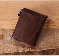 RFID Cool Brown Leather Men's Bifold Small Wallet Zipper billfold Wallet For Men - imessengerbags