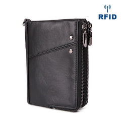 RFID Cool Brown Leather Men's Bifold Small Wallet Zipper billfold Wallet For Men - imessengerbags