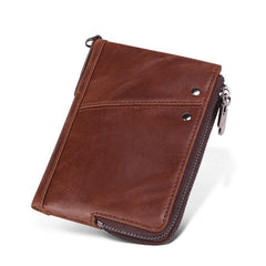 RFID Cool Brown Leather Men's Bifold Small Wallet Zipper billfold Wallet For Men - imessengerbags