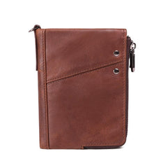 RFID Cool Brown Leather Men's Bifold Small Wallet Zipper billfold Wallet For Men - imessengerbags