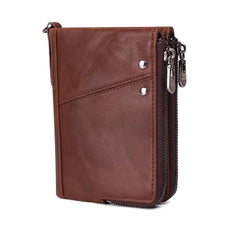 RFID Cool Brown Leather Men's Bifold Small Wallet Zipper billfold Wallet For Men - imessengerbags
