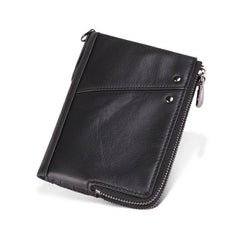 RFID Cool Brown Leather Men's Bifold Small Wallet Zipper billfold Wallet For Men - imessengerbags