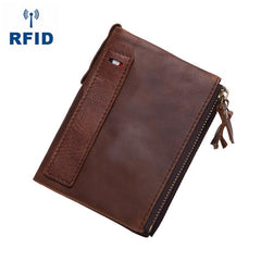 RFID Brown Leather Men's Small Blue Bifold Business Wallet Black Slim billfold Wallet Coin Purse For Men - imessengerbags