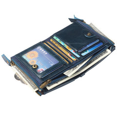 RFID Brown Leather Men's Small Blue Bifold Business Wallet Black Slim billfold Wallet Coin Purse For Men - imessengerbags