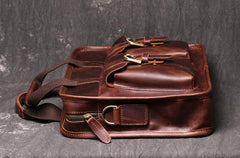 Red Brown Leather Mens 14 inches Large Laptop Work Bag Handbag Briefcase Shoulder Bags Business Bags For Men