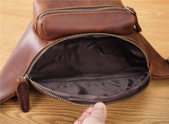 Brown MENS LEATHER FANNY PACK BUMBAG Hip Pack Brown Leather WAIST BAGS for Men