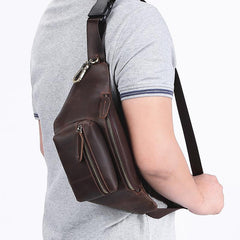 Brown MENS LEATHER FANNY PACK BUMBAG Hip Pack Brown Leather WAIST BAGS for Men