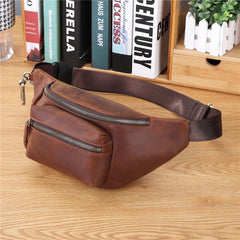 Brown MENS LEATHER FANNY PACK BUMBAG Hip Pack Brown Leather WAIST BAGS for Men