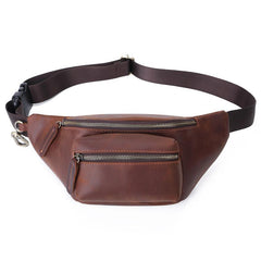 Brown MENS LEATHER FANNY PACK BUMBAG Hip Pack Brown Leather WAIST BAGS for Men