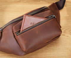 Brown MENS LEATHER FANNY PACK BUMBAG Hip Pack Brown Leather WAIST BAGS for Men